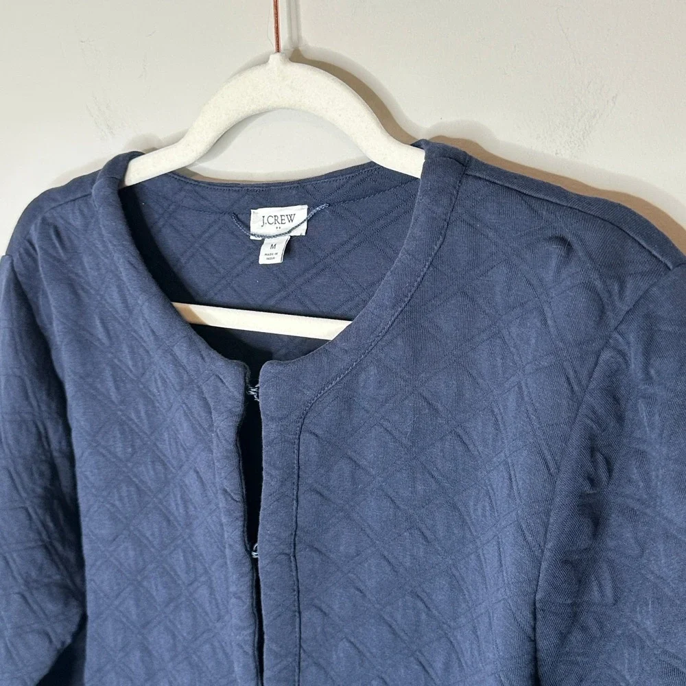 J. Crew Factory‎ Quilted Jacket Women's Medium Navy Blue Open Front Pockets Fa24 - Picture 8 of 11